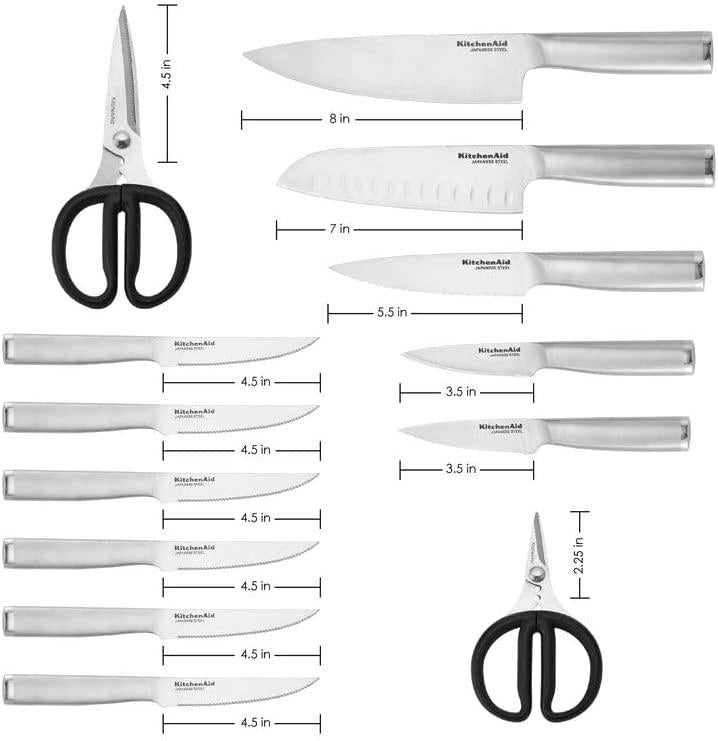 KitchenAid Gourmet 14-piece Forged Stainless Steel Block Set with Built-in Knife Sharpener, Natural