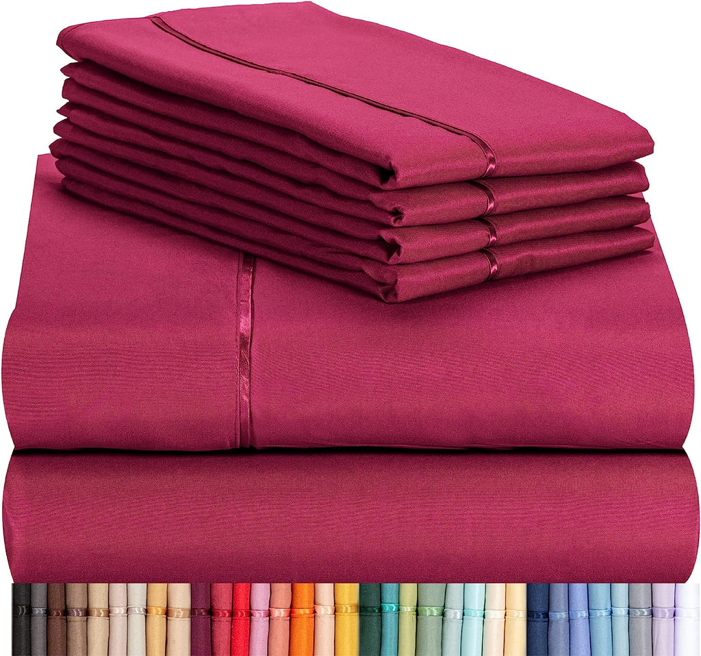 LuxClub 6 PC California King Size Sheet Set Bamboo Sheets Deep Pockets 18" Eco Friendly Wrinkle Free Cooling Sheets Machine Washable Hotel Bedding Silky Soft - Burgundy California King