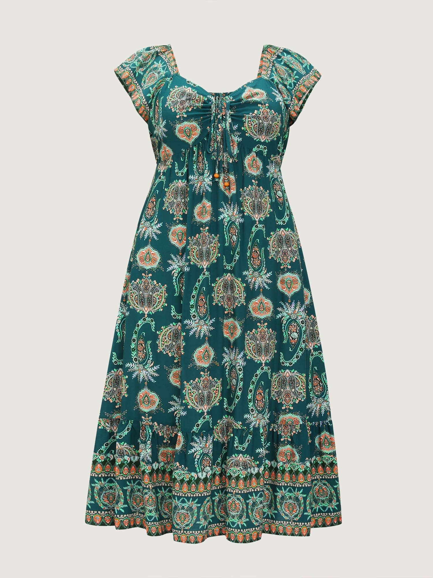 Paisley Print Ruched Adjustable Bodice Maxi Dress