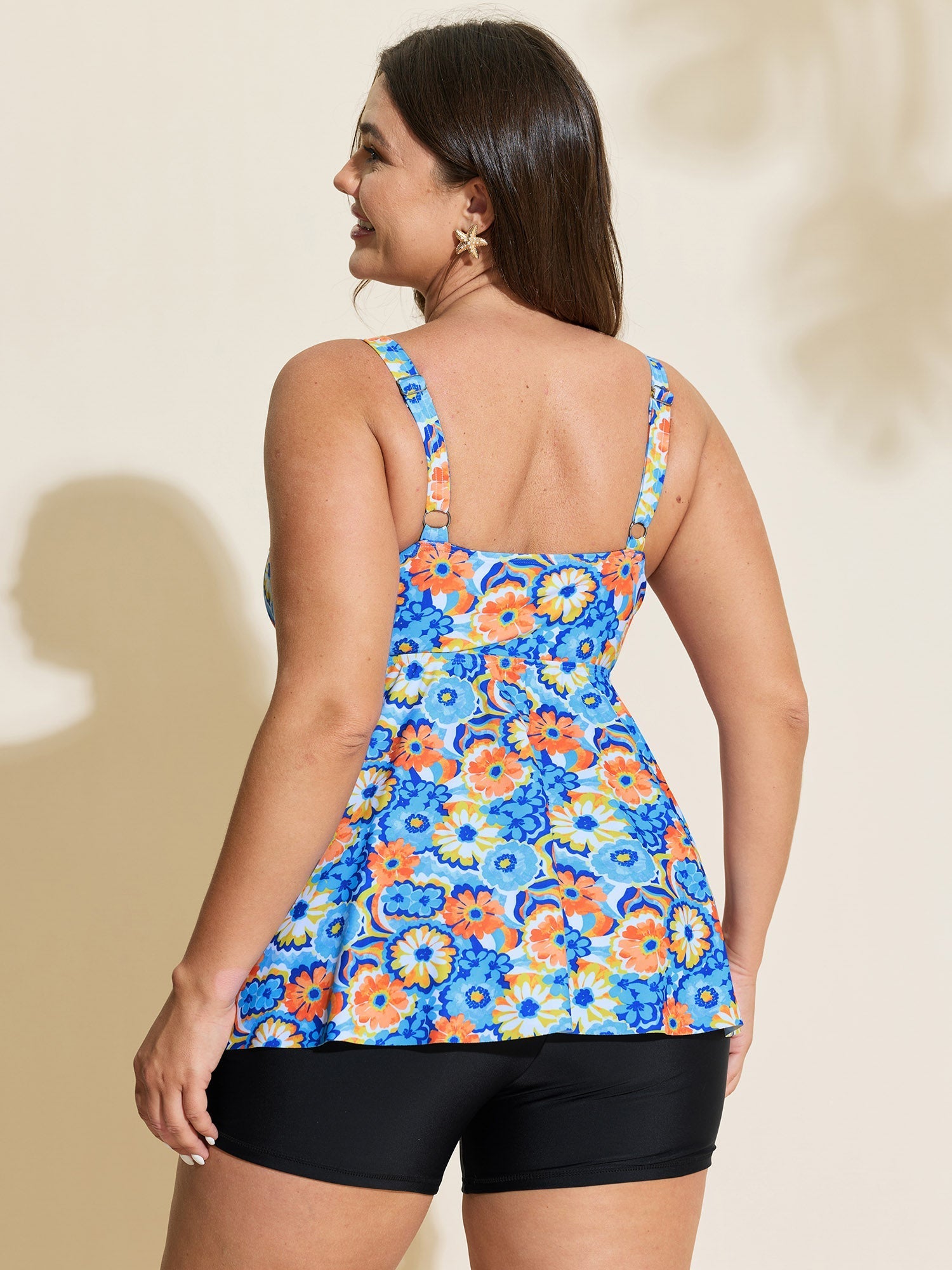 Floral Print V-Neck Swim Top