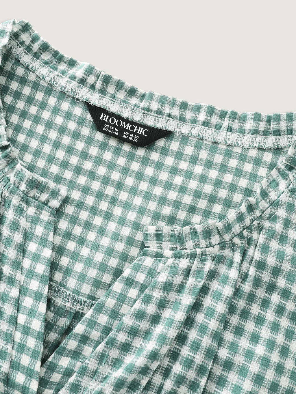 Cotton Check Print Ruffled Sleeve Blouse