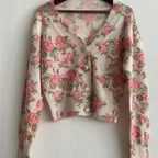 knitwear rose printed cardigan