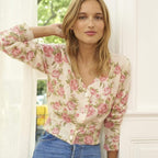knitwear rose printed cardigan