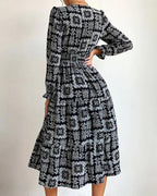 v-neck long-sleeved printed fashion dress