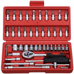 YUOP Hand Tools 46pcs Socket Ratchet Car Repair Tool Wrench Set Head Ratchet Pawl Socket Spanner Screwdriver Professional MetalworTool Kit (Color : Red)