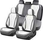 Coverado Leather Seat Covers Full Set, 5 Seats Universal Seat Covers for Cars, Waterproof Luxury Leatherette Seat Cushions, Front and Rear Seat Protectors, Seat Covers Fit for Most Vehicles Gray/White