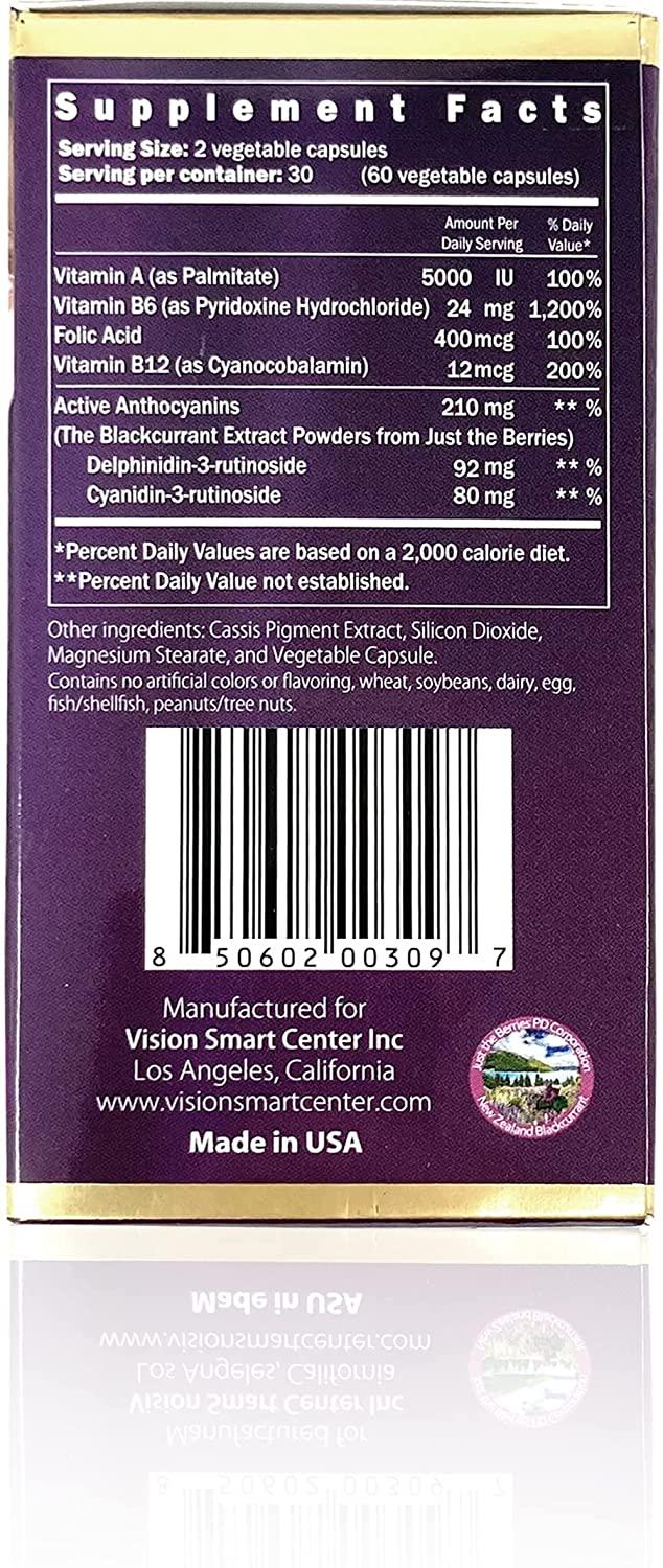 Vision Smart Supreme - Superior Eye Supplement, Premium Nutraceutical Ingredients with 210mg of Pure Anthocyanins of D3R and C3R, Veggie Capsules. Product of USA (6)