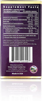 Vision Smart Supreme - Superior Eye Supplement, Premium Nutraceutical Ingredients with 210mg of Pure Anthocyanins of D3R and C3R, Veggie Capsules. Product of USA (6)