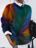 Round Neck Leaf Jacquard Casual Sweater Pullover