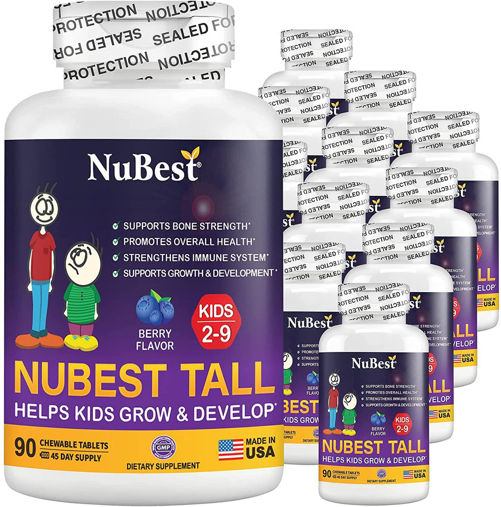 NuBest Tall Kids - Helps Kids Grow & Develop Healthily - Immunity & Bone Strength Support - Multivitamins & Minerals for Kids Ages 2 to 9 - 90 Chewable Berry Tablets - Fun Animal Shapes (Pack of 12)