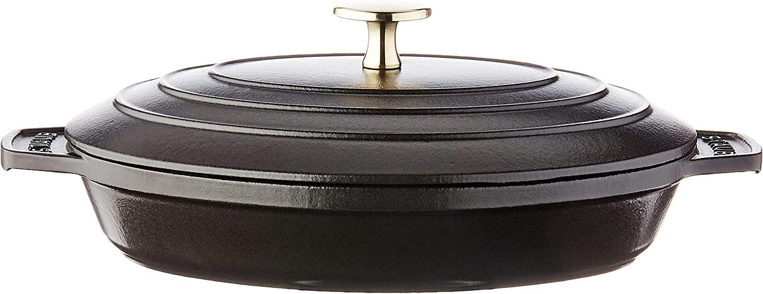 Staub Cast Iron 9-inch x 6.6-inch Oval Covered Baking Dish - Matte Black, Made in France