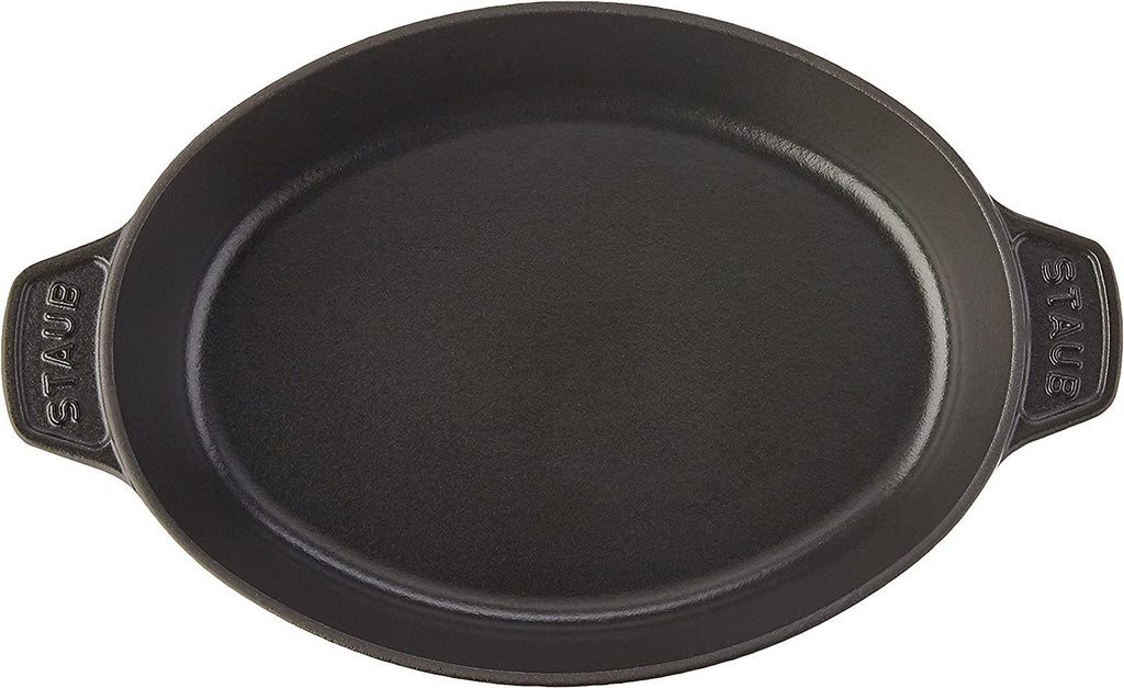 Staub Cast Iron 9-inch x 6.6-inch Oval Covered Baking Dish - Matte Black, Made in France