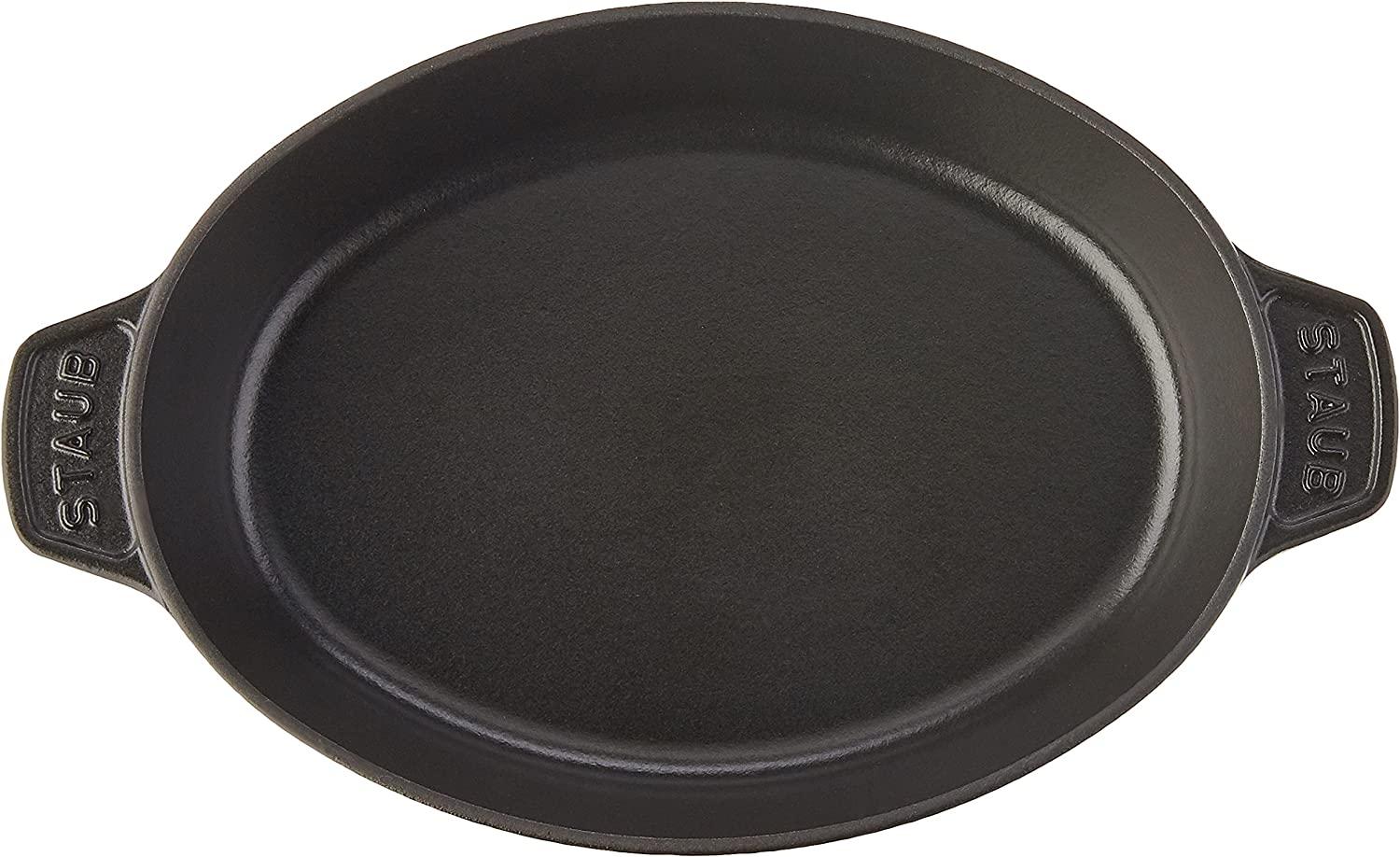 Staub Cast Iron 9-inch x 6.6-inch Oval Covered Baking Dish - Matte Black, Made in France