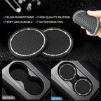 7Pcs/Set Car Decoration Kit, White Artificial Diamond Car Steering Wheel Cover, Center Console Cover Pad, Gear Shift Cover, Ignition Ring, Car Coaster