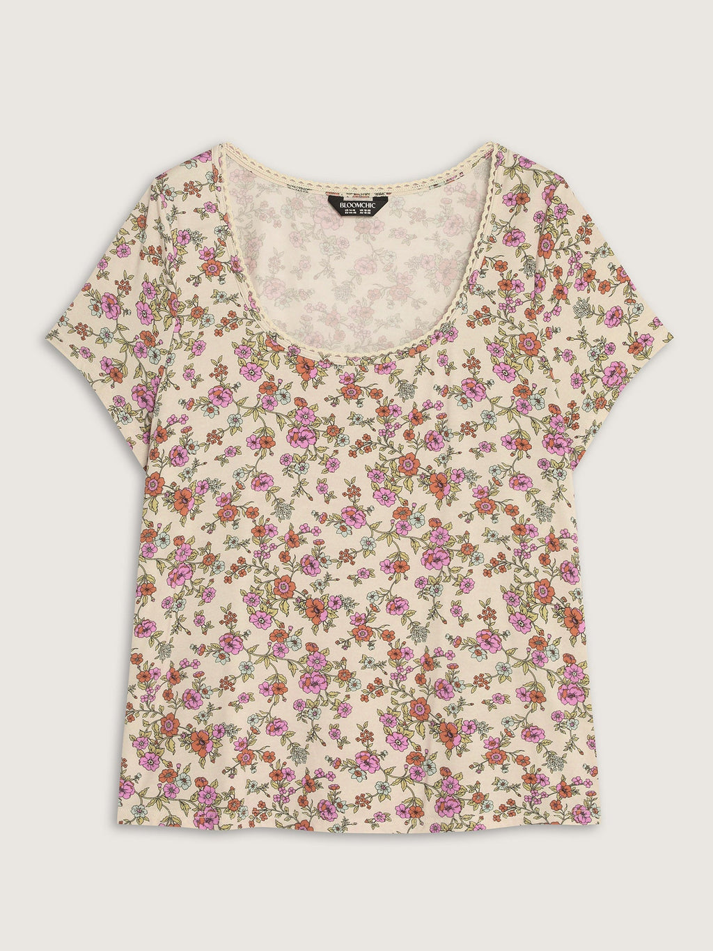 Floral Print Scoop Neckline Fitted T-Shirt
