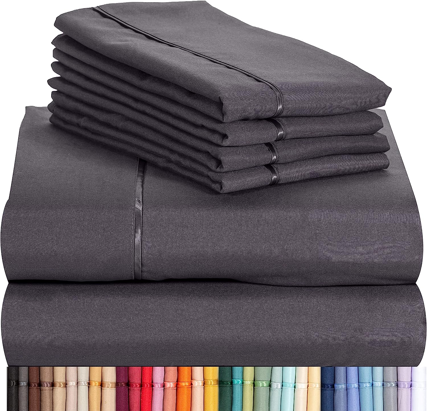 LuxClub 7 PC Split King Sheet Set Bamboo Sheets Deep Pockets 18" Eco Friendly Wrinkle Free Cooling Sheets Machine Washable Hotel Bedding Silky Soft - Grey Split King