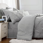 Bedsure Queen Comforter Set - 7 Pieces Comforters Queen Size Grey, Pintuck Bedding Sets Queen for All Season, Bed in a Bag with Flat Sheet and Fitted Sheet, Pillowcases &amp; Shams