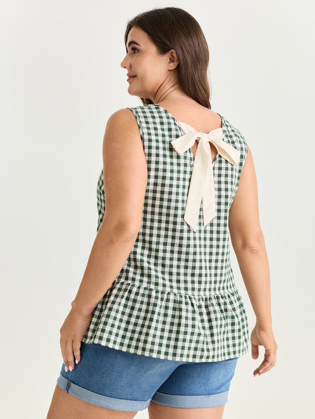 Supersoft Check Print Open Back Blouse