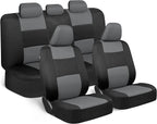 BDK PolyPro Seat Covers Full Set in Gray on Black – Front and Rear Split Bench, Easy to Install for Auto Trucks Van SUV Car