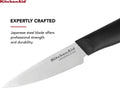 KitchenAid Classic Serrated Paring Knife with Custom-Fit Blade Cover, 3.5-inch, Sharp Kitchen Knife, High-Carbon Japanese Stainless Steel Blade, Black