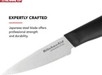 KitchenAid Classic Serrated Paring Knife with Custom-Fit Blade Cover, 3.5-inch, Sharp Kitchen Knife, High-Carbon Japanese Stainless Steel Blade, Black