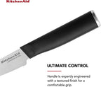 KitchenAid Classic Serrated Paring Knife with Custom-Fit Blade Cover, 3.5-inch, Sharp Kitchen Knife, High-Carbon Japanese Stainless Steel Blade, Black
