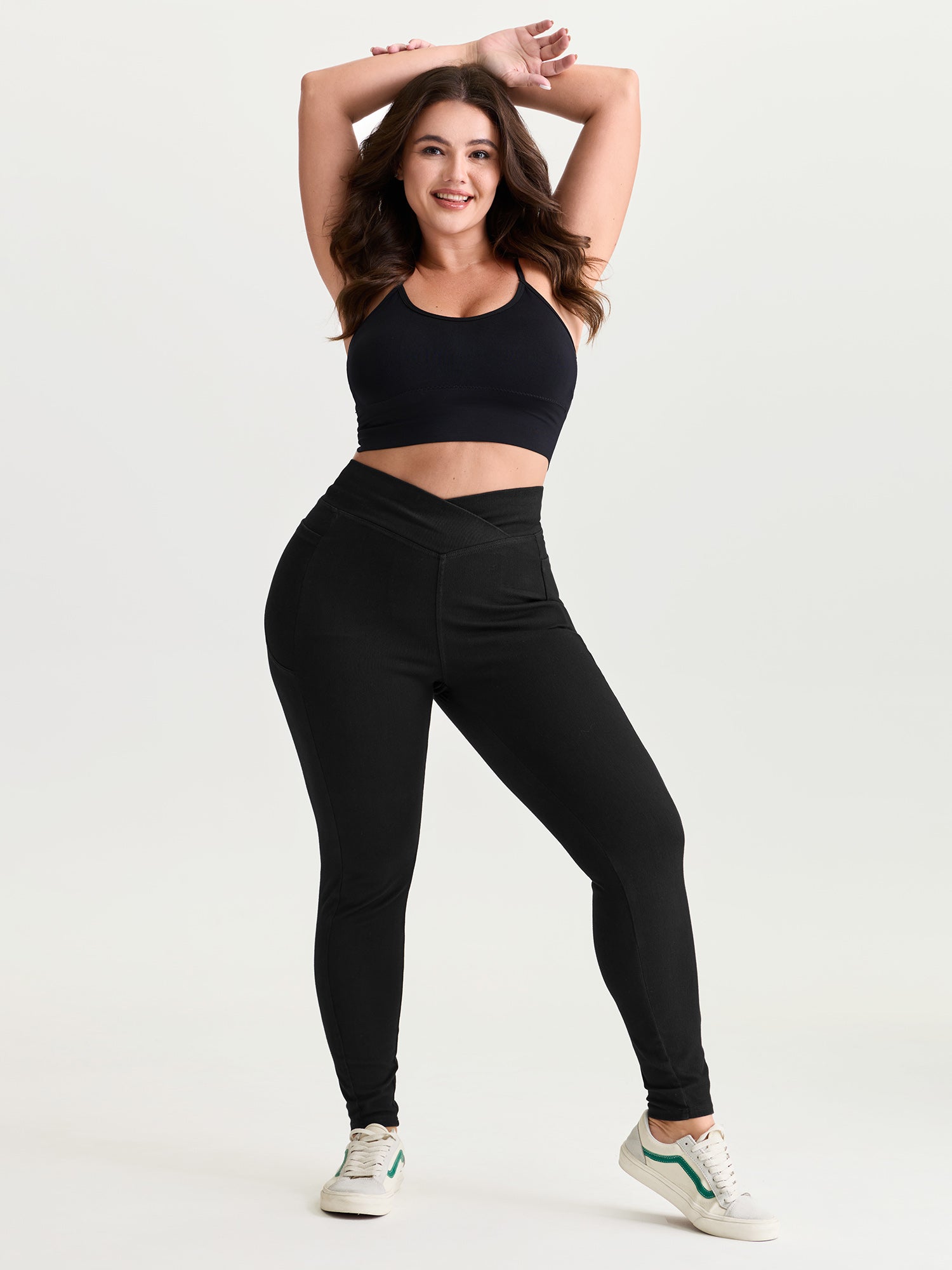 Stretchy Skinny-Fit Overlap Waist Jeans