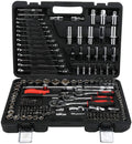 215Pcs Ratchet Wrench Socket Set Tool Case Hand Tool Kits Set 1/4in 3/8in 1/2in Box LPD0005‑7