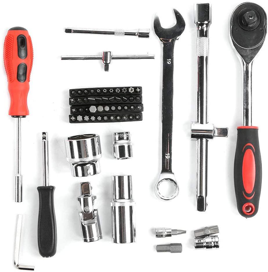 215Pcs Ratchet Wrench Socket Set Tool Case Hand Tool Kits Set 1/4in 3/8in 1/2in Box LPD0005‑7