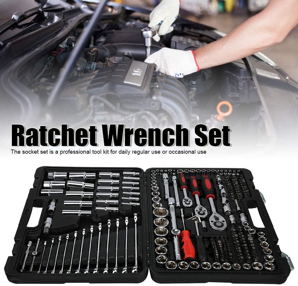 215Pcs Ratchet Wrench Socket Set Tool Case Hand Tool Kits Set 1/4in 3/8in 1/2in Box LPD0005‑7