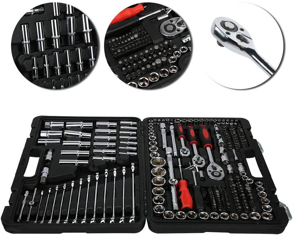Ratchet Wrench Set,215Pcs Ratchet Wrench Kits1/4in 3/8in 1/2in Socket Set Tool Kits Mechanic Socket Tool for Daily Use or Repairing