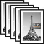 upsimples 13x19 Picture Frame Set of 5,Display Pictures 11x17 with Mat or 13x19 Without Mat,Wall Gallery Photo Frames,Black