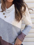 Fashion Color Matching Print Pile Collar Long Sleeve Casual T-shirt