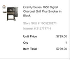 New!  Gravity Series 1050 Digital Charcoal Grill with Smoker - Black
