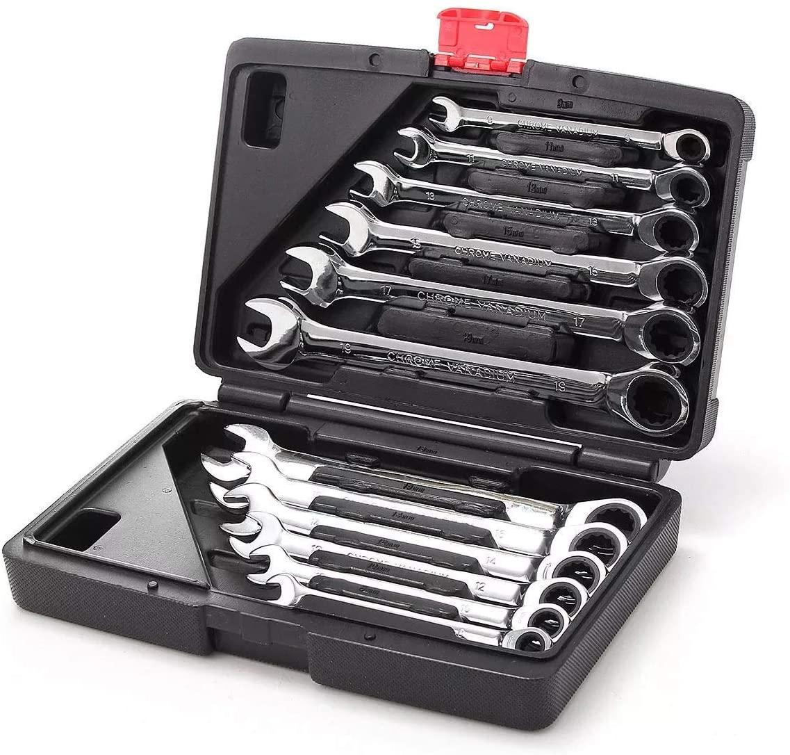 Tool Repair Wrench 12pc Metric Ratcheting Spanner Combination Wrenche Hand Tools 9mm-18mm CR-V Steel Bike