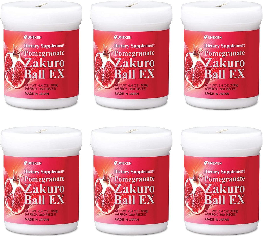 Umeken Pomegranate Extract Zakuro Balls - 360 Pieces (2 Month Supply), Pack of 6 Bottles, Chewable Supplement with Natural Vitamins, Minerals, Citric Acids, and Tannins