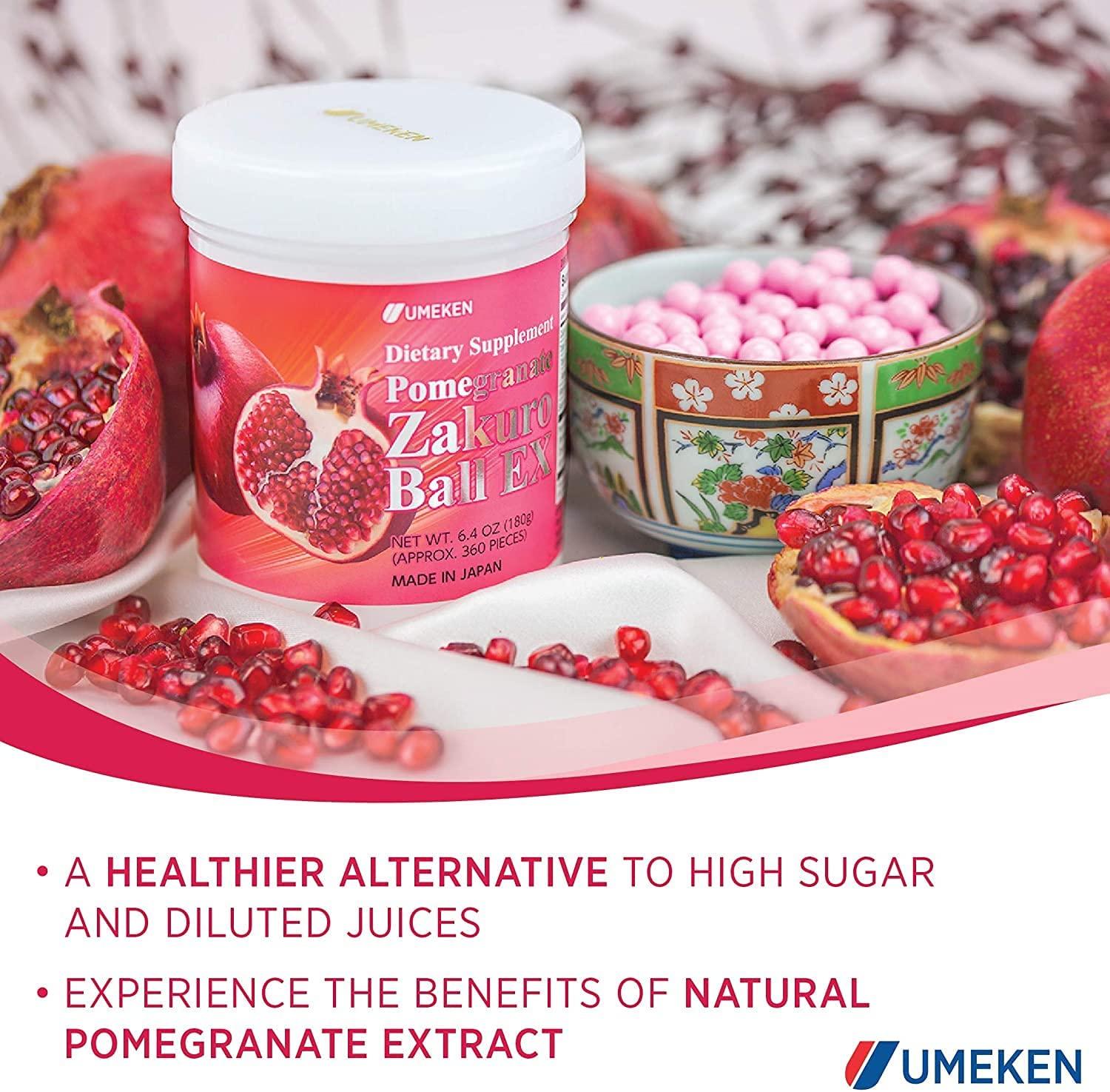 Umeken Pomegranate Extract Zakuro Balls - 360 Pieces (2 Month Supply), Pack of 6 Bottles, Chewable Supplement with Natural Vitamins, Minerals, Citric Acids, and Tannins