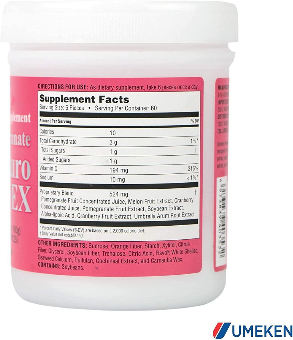 Umeken Pomegranate Extract Zakuro Balls - 360 Pieces (2 Month Supply), Pack of 6 Bottles, Chewable Supplement with Natural Vitamins, Minerals, Citric Acids, and Tannins