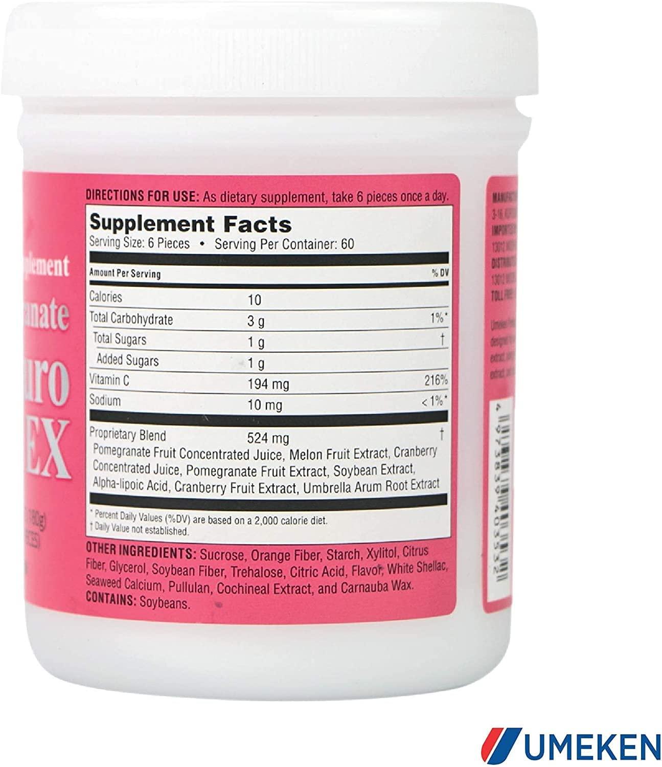 Umeken Pomegranate Extract Zakuro Balls - 360 Pieces (2 Month Supply), Pack of 6 Bottles, Chewable Supplement with Natural Vitamins, Minerals, Citric Acids, and Tannins