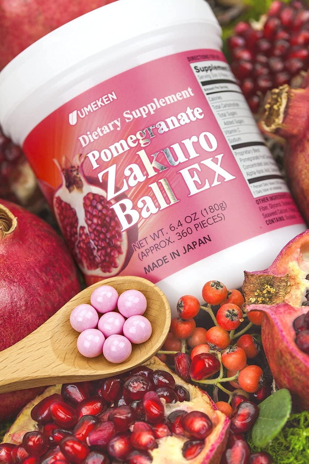 Umeken Pomegranate Extract Zakuro Balls - 360 Pieces (2 Month Supply), Pack of 6 Bottles, Chewable Supplement with Natural Vitamins, Minerals, Citric Acids, and Tannins