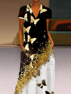 Gold print butterfly dress for women's wear