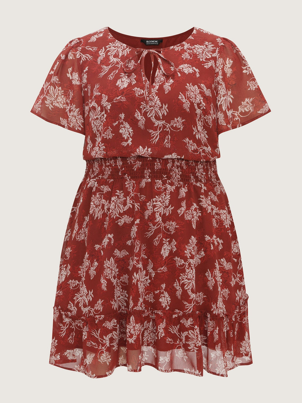 Floral Print Shirred Waist Mini Dress