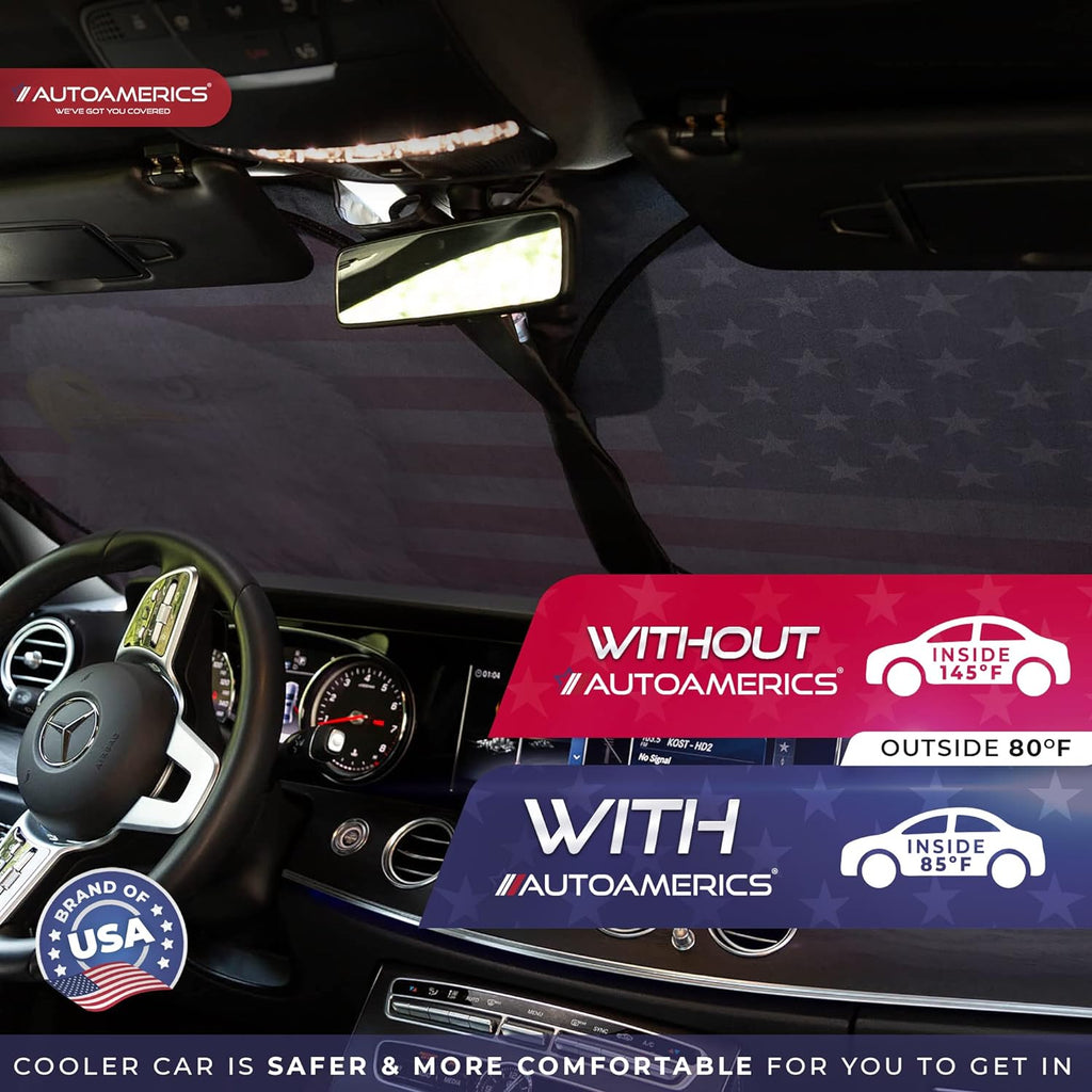 Autoamerics 1-Piece Windshield Sun Shade American Eagle Flag USA Patriotic  - Foldable Car Front Window Sunshade for Sedans SUV Truck - Blocks Max UV Rays and Keeps Your Vehicle Cool Medium