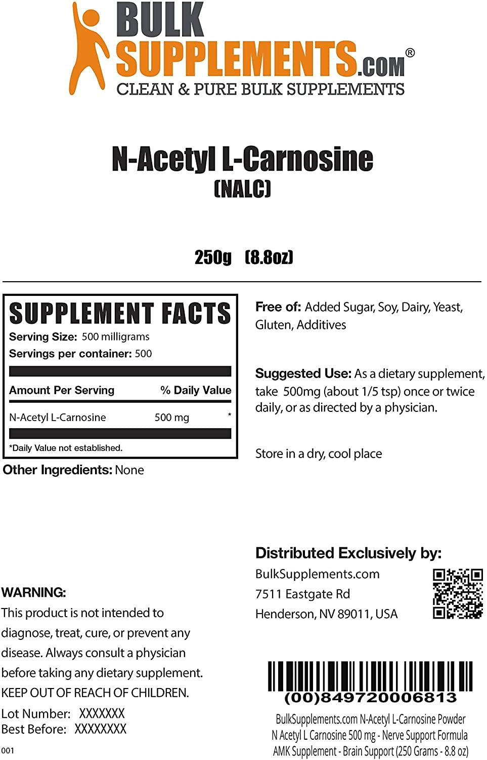 BulkSupplements.com N-Acetyl L-Carnosine Powder (250 Grams - 8.8 oz)