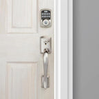 Aura Satin Nickel Single Cyl. Elec. BT Keypad Smart Lock Deadbolt Feat SmartKey Security/Avalon Handle and Tustin Lever