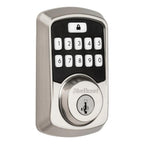 Aura Satin Nickel Single Cyl. Elec. BT Keypad Smart Lock Deadbolt Feat SmartKey Security/Avalon Handle and Tustin Lever