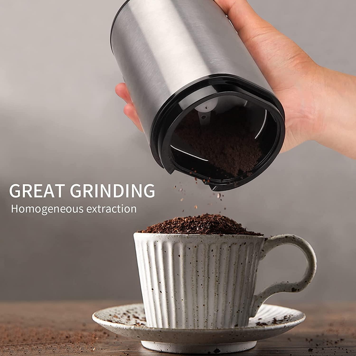 Keenstone Coffee Grinder, Electric Coffee Bean Grinder, Stainless Steel Spice Mill Grinder with Noiseless Motor, Cleaning Brush for Grinding Spices, Pepper, Herbs, Nuts (150W 70g /2.5oz Capacity)