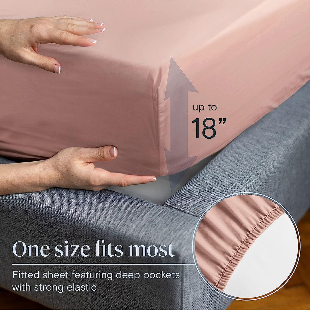 LuxClub Twin XL Sheets Set - Soft Twin Bed Sheets for Boys and Girls, 4 PC Deep Pockets 18" Eco Friendly Wrinkle Free Kids Fitted Sheets Machine Washable Hotel Bedding Silky Soft - Pearl Pink Twin XL