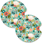 Nipichsha Car Cup Holder Coasters, Car Coasters for Cup Holders, 2 Pack Anti Slip Insert Coasters, Rubber Car Cup Mat with A Finger Notch, Cute Car Interior Accessories for Women Men(Green Flower)