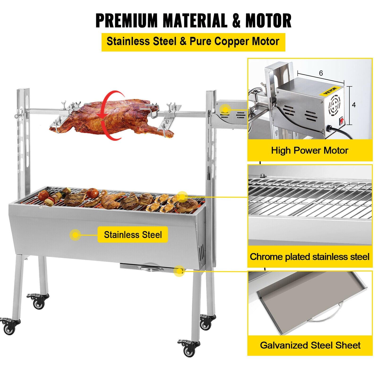 42'' 88Lbs  Lamb Roaster Rotisserie Spit Wind Shield Charcoal Pig